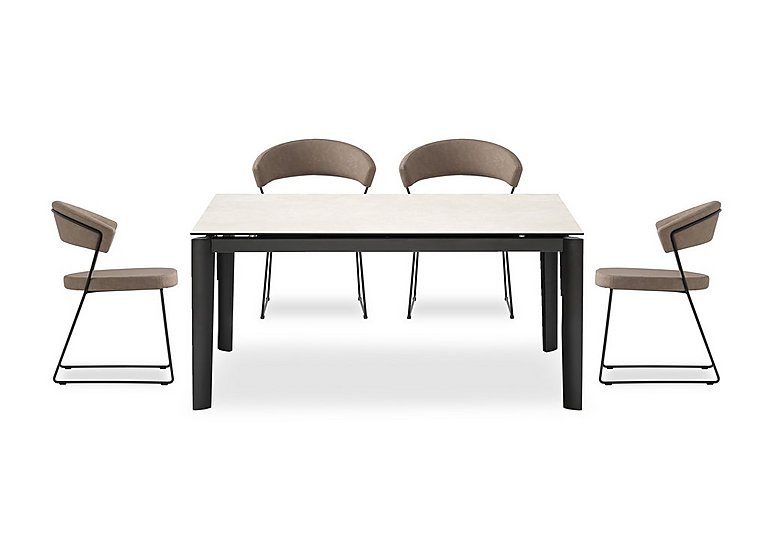Connubia  Rosa 160cm Medium Extending Dining Table with Salt White Ceramic Top and Black Metal Legs and 4 New York Chairs  Desert | Bed Sava