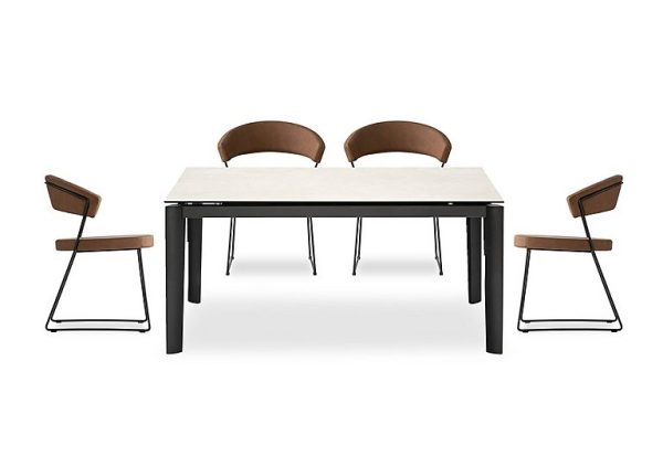 Connubia  Rosa 160cm Medium Extending Dining Table with Salt White Ceramic Top and Black Metal Legs and 4 New York Chairs  Tobacco | Bed Sava