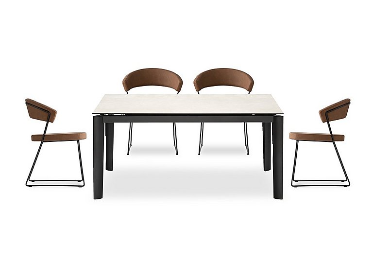 Connubia  Rosa 160cm Medium Extending Dining Table with Salt White Ceramic Top and Black Metal Legs and 4 New York Chairs  Tobacco | Bed Sava