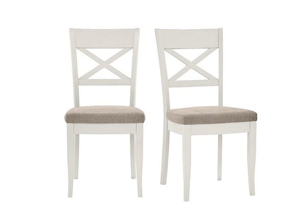 Furnitureland  Annecy Pair of Cross Back Fabric Dining Chairs  Pebble Grey | Bed Sava