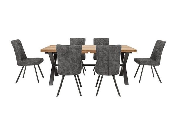 Earth Large Straight Edge Dining Table and 6 Chairs  Graphite | Bed Sava