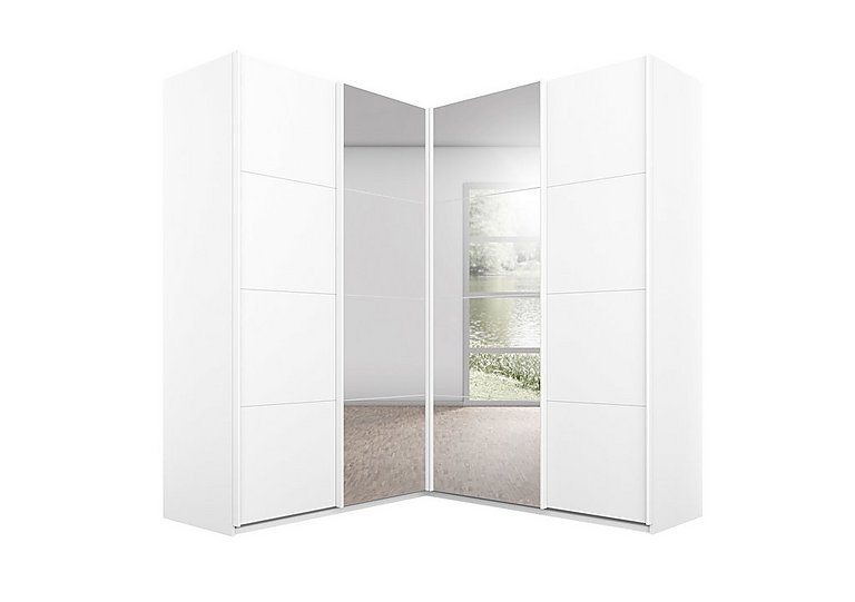 Rauch - Lima 181cm 4 Door Corner Sliding Wardrobe with 2 Decor and 2 Mirror Doors 210cm Tall - 210-cm - White