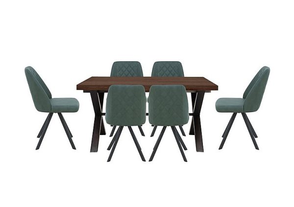 Mars Small Straight Edge Dining Table with 6 Faux Leather Swivel Chairs  Green | Bed Sava