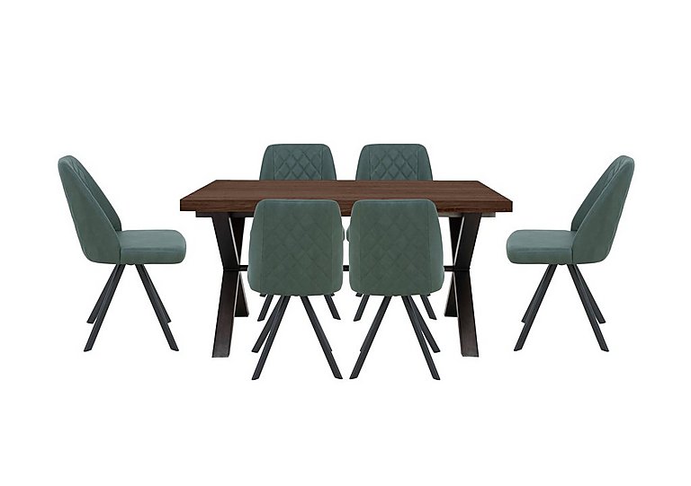 Mars Small Straight Edge Dining Table with 6 Faux Leather Swivel Chairs - Green