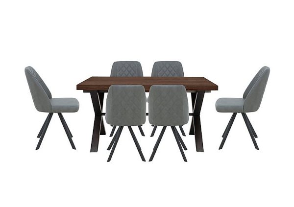 Mars Small Straight Edge Dining Table with 6 Faux Leather Swivel Chairs  Grey | Bed Sava