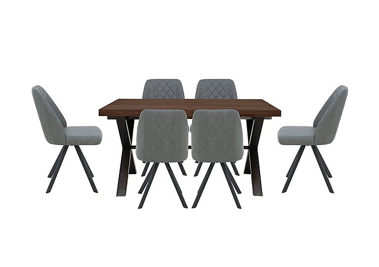 Mars Small Straight Edge Dining Table with 6 Faux Leather Swivel Chairs - Grey