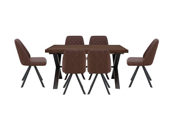 Mars Small Straight Edge Dining Table with 6 Faux Leather Swivel Chairs | Bed Sava