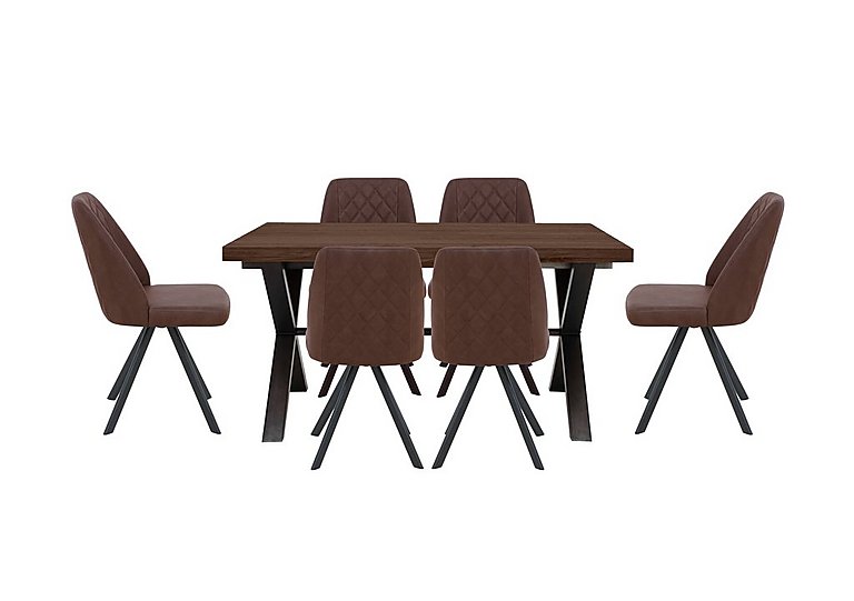 Mars Small Straight Edge Dining Table with 6 Faux Leather Swivel Chairs