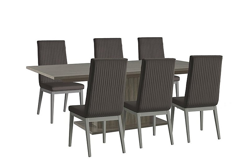 Venezia 160 cm Extending Dining Table and 6 Fluted Faux Leather Chairs Set - Grey