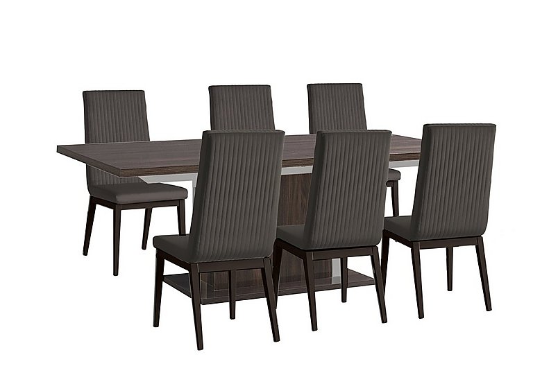 Venezia 160 cm Extending Dining Table and 6 Fluted Faux Leather Chairs Set - Walnut