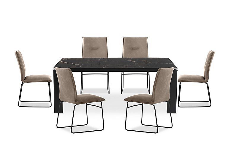 Connubia  Viola 220cm Extra Large Extending Dining Table with Calacatta Ceramic Top and Graphite Wooden Legs and 6 Maya Chairs  Desert | Bed Sava