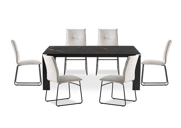 Connubia  Viola 220cm Extra Large Extending Dining Table with Calacatta Ceramic Top and Graphite Wooden Legs and 6 Maya Chairs | Bed Sava