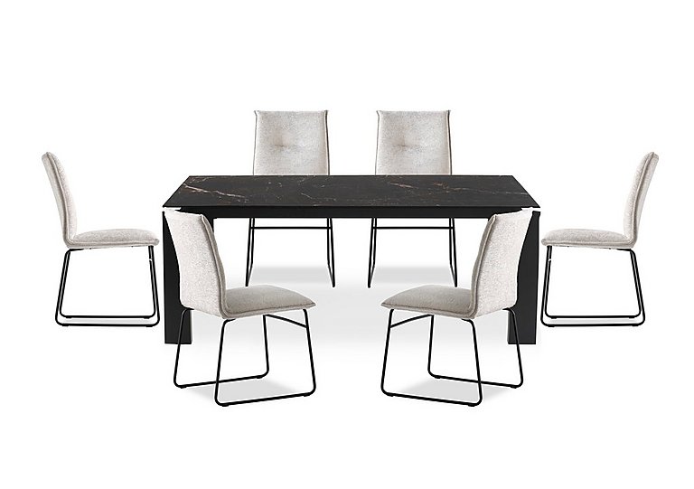 Connubia  Viola 220cm Extra Large Extending Dining Table with Calacatta Ceramic Top and Graphite Wooden Legs and 6 Maya Chairs | Bed Sava