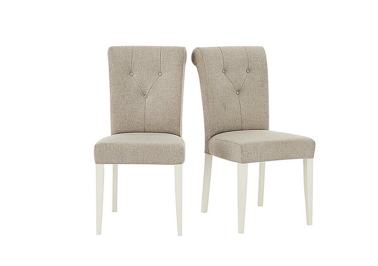 Furnitureland - Annecy Pair of Upholstered Fabric Roll Back Dining Chairs - Soft Grey