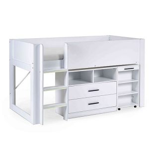 Annika Mid Sleeper with Desk  White | Bed Sava
