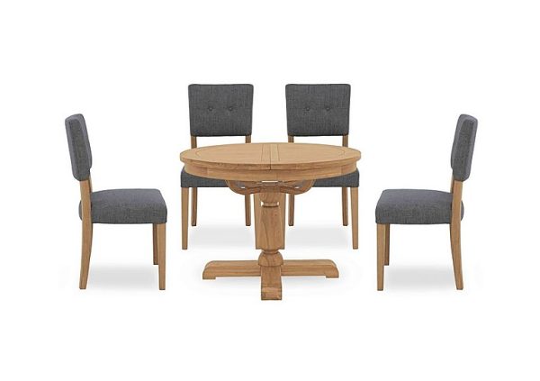 Augusta Round Extending Dining Table and 4 Open Back Upholstered Chairs  Anthracite | Bed Sava