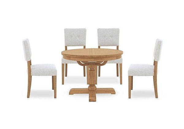 Augusta Round Extending Dining Table and 4 Open Back Upholstered Chairs | Bed Sava