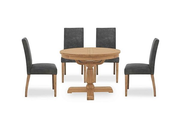 Augusta Round Extending Dining Table and 4 Cowboy Upholstered Chairs  Grey | Bed Sava