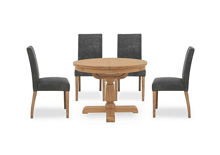 Augusta Round Extending Dining Table and 4 Cowboy Upholstered Chairs - Grey