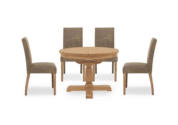 Augusta Round Extending Dining Table and 4 Cowboy Upholstered Chairs  Taupe | Bed Sava
