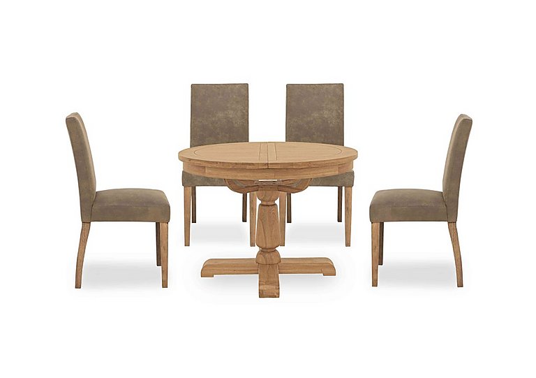 Augusta Round Extending Dining Table and 4 Cowboy Upholstered Chairs - Taupe