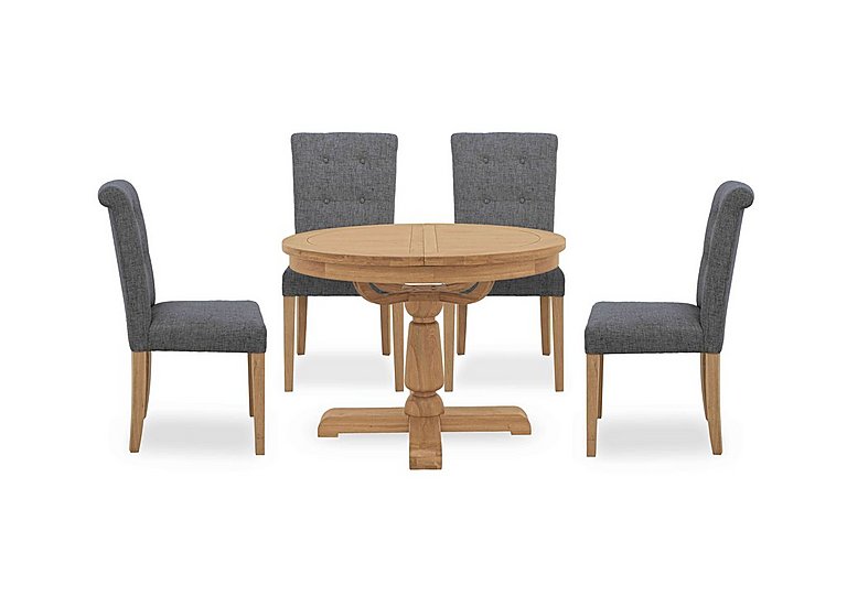 Augusta Round Extending Dining Table and 4 Roll Back Upholstered Chairs - Anthracite