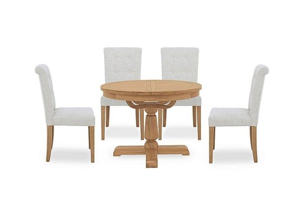 Augusta Round Extending Dining Table and 4 Roll Back Upholstered Chairs | Bed Sava