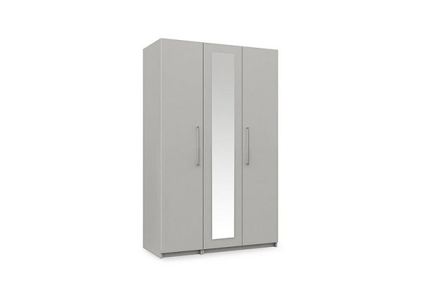 London Bedrooms  Castle 3 Door Hinged Wardrobe with Centre Mirror Door  Grey | Bed Sava
