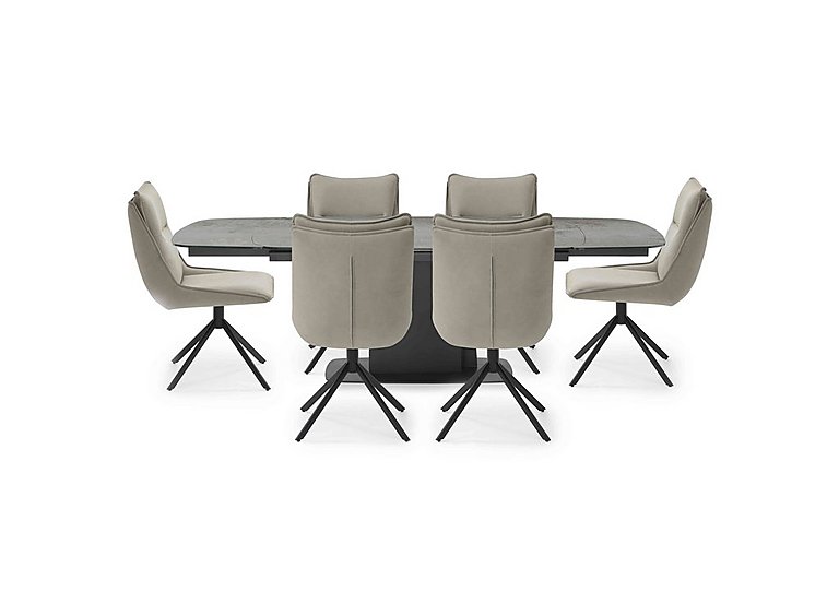 Catalina Large Extending Dining Table and 6 Swivel Chairs  Taupe | Bed Sava