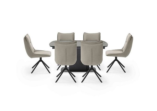 Catalina Small Extending Dining Table and 6 Swivel Chairs  Taupe | Bed Sava