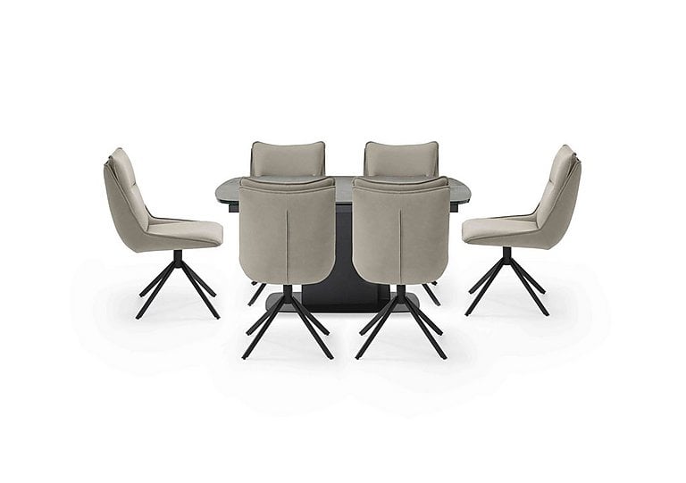 Catalina Small Extending Dining Table and 6 Swivel Chairs  Taupe | Bed Sava