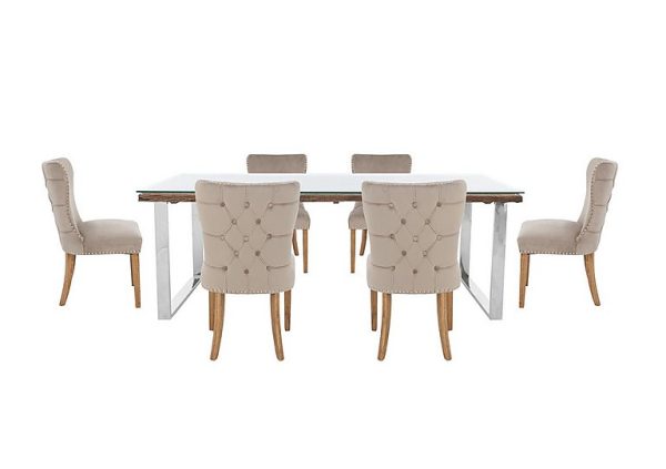 Chennai Dining Table with U Leg Base and 6 Luxe Chairs  220 cm  Taupe | Bed Sava