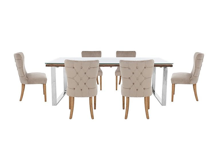 Chennai Dining Table with U-Leg Base and 6 Luxe Chairs - 220-cm - Taupe