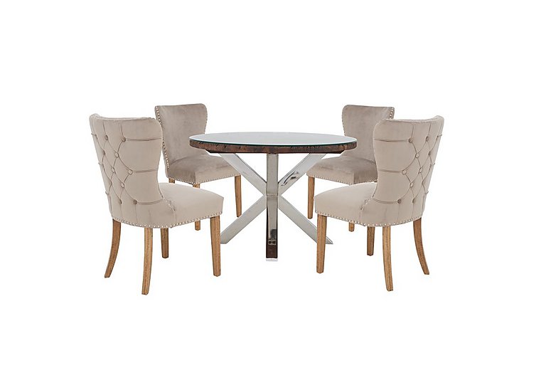 Chennai Round Dining Table with 4 Luxe Chairs - Taupe