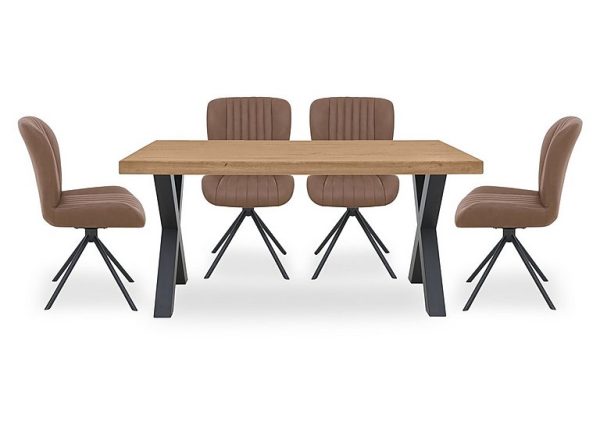 Bodahl  Compact Terra Straight Edge Dining Table with 4 Cognac Swivel Chairs  Natura Bianca | Bed Sava