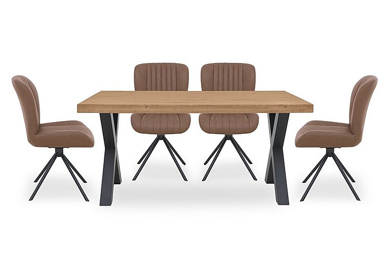 Bodahl - Compact Terra Straight Edge Dining Table with 4 Cognac Swivel Chairs - Natura Bianca