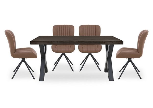 Bodahl  Compact Terra Straight Edge Dining Table with 4 Cognac Swivel Chairs  Smoked | Bed Sava