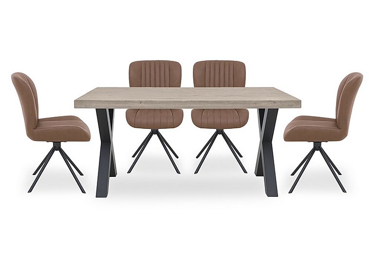Bodahl - Compact Terra Straight Edge Dining Table with 4 Cognac Swivel Chairs - White Wash