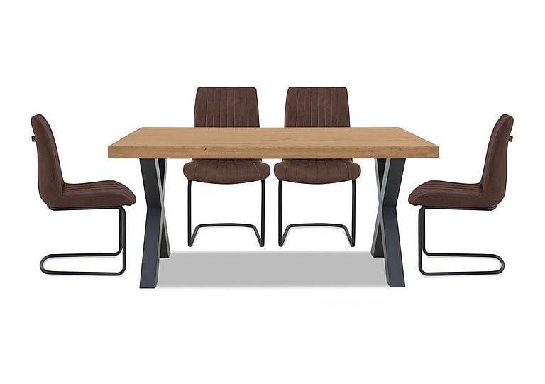 Bodahl - Compact Terra Straight Edge Dining Table with X-Shaped Legs and 4 Cognac Chairs - Natura Bianca