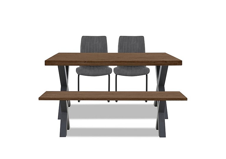 Bodahl - Compact Terra Straight Edge Dining Table with X-Shaped Legs and 160cm Bench and 2 Grey Chairs - Desert