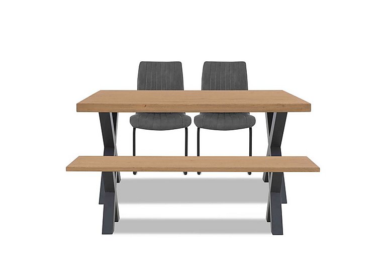 Bodahl - Compact Terra Straight Edge Dining Table with X-Shaped Legs and 160cm Bench and 2 Grey Chairs - Natura Bianca