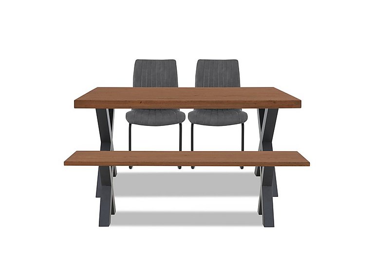 Bodahl - Compact Terra Straight Edge Dining Table with X-Shaped Legs and 160cm Bench and 2 Grey Chairs - Old Bassano