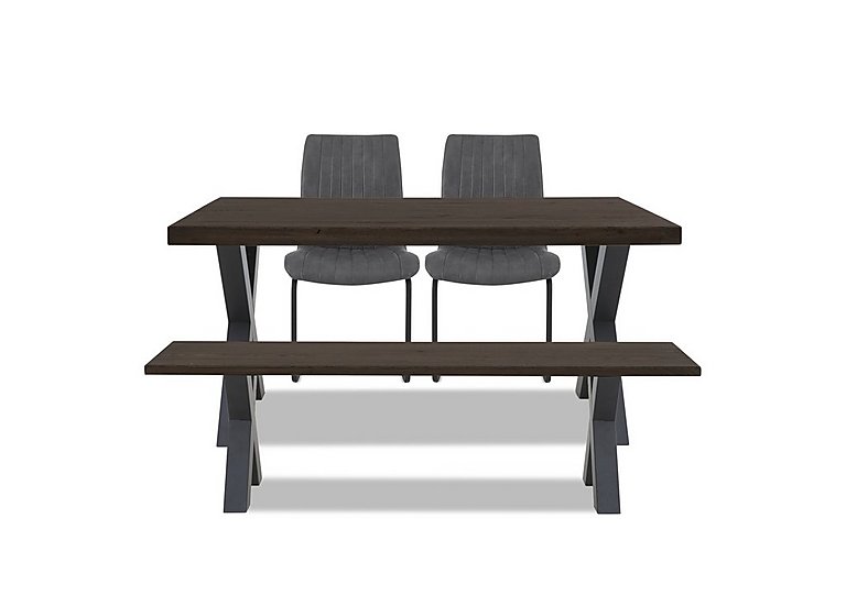 Bodahl - Compact Terra Straight Edge Dining Table with X-Shaped Legs and 160cm Bench and 2 Grey Chairs - Smoked