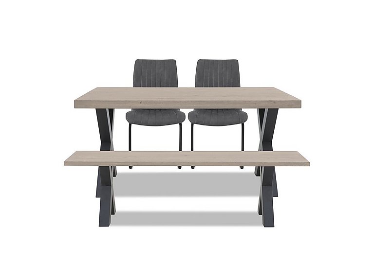 Bodahl - Compact Terra Straight Edge Dining Table with X-Shaped Legs and 160cm Bench and 2 Grey Chairs - White Wash