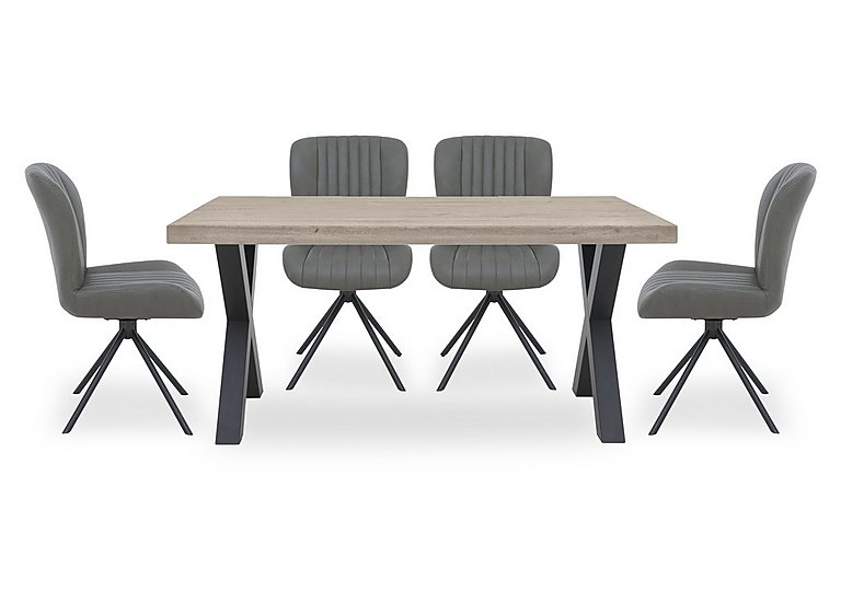 Bodahl - Compact Terra Straight Edge Dining Table with 4 Grey Swivel Chairs - White Wash