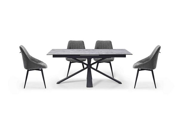 Crete Large Extending Dining Table and 4 Swivel Chairs  Dark Grey | Bed Sava