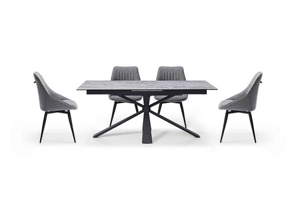 Crete Large Extending Dining Table and 4 Swivel Chairs  Silver | Bed Sava