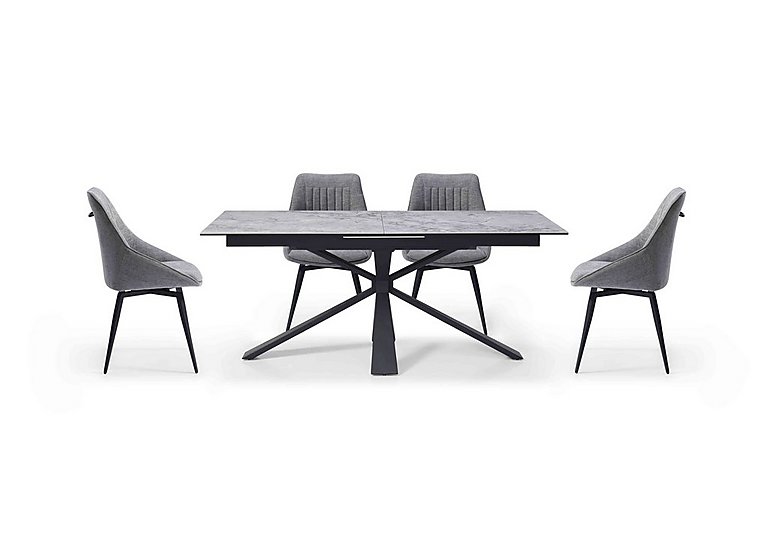 Crete Large Extending Dining Table and 4 Swivel Chairs - Silver