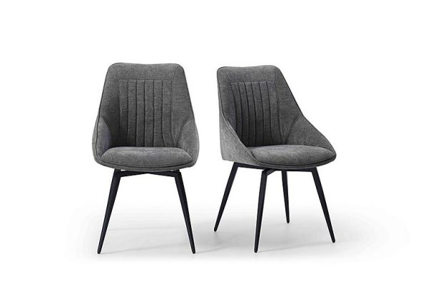 Crete Pair of Swivel Dining Chairs  Dark Grey | Bed Sava