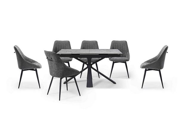 Crete Small Extending Dining Table and 6 Swivel Chairs  Dark Grey | Bed Sava
